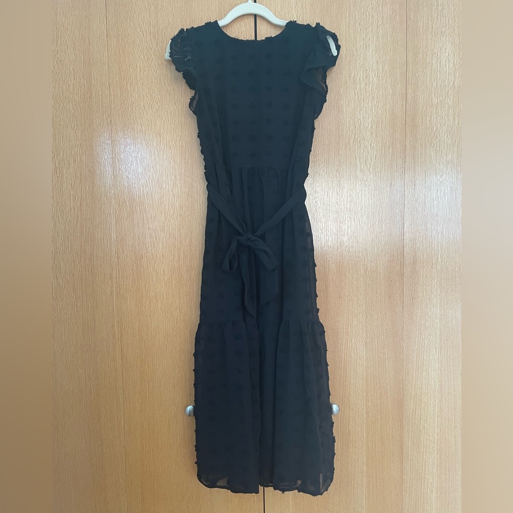 Black maxi dress - fun dot pattern - cinch tie waist - size XS